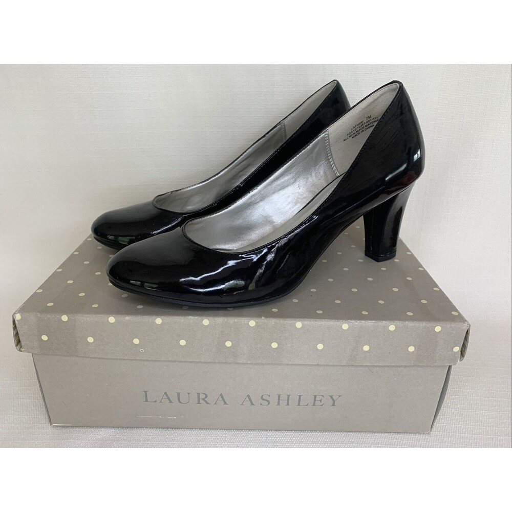 Laura Ashley Women’s Black Faux Patent Leather Heels‎ Pumps 7 M MF